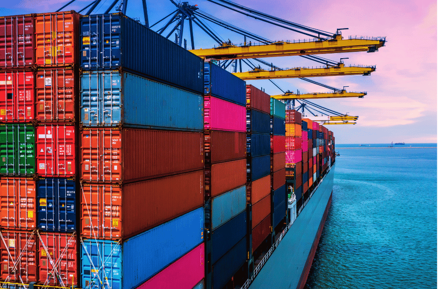 A photo of a container ship