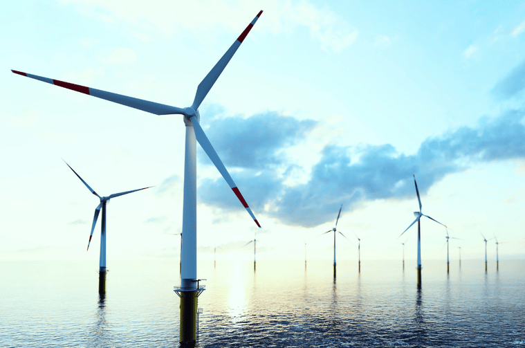 A photo of offshore wind turbines